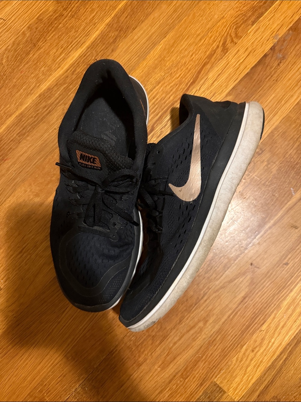 Nike Women's Black and Rose Gold Sneakers